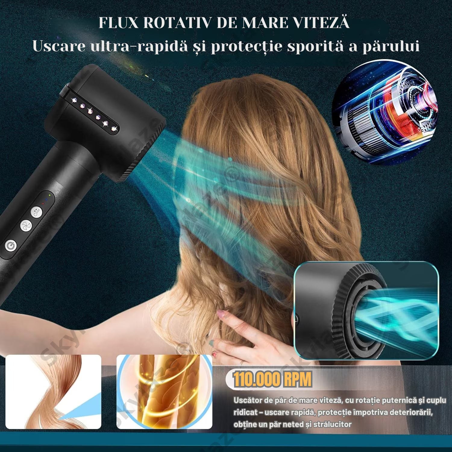 Uscator de par 7 in 1 profesional Skylaze®, Set Wrap Air Styler 110000 RPM