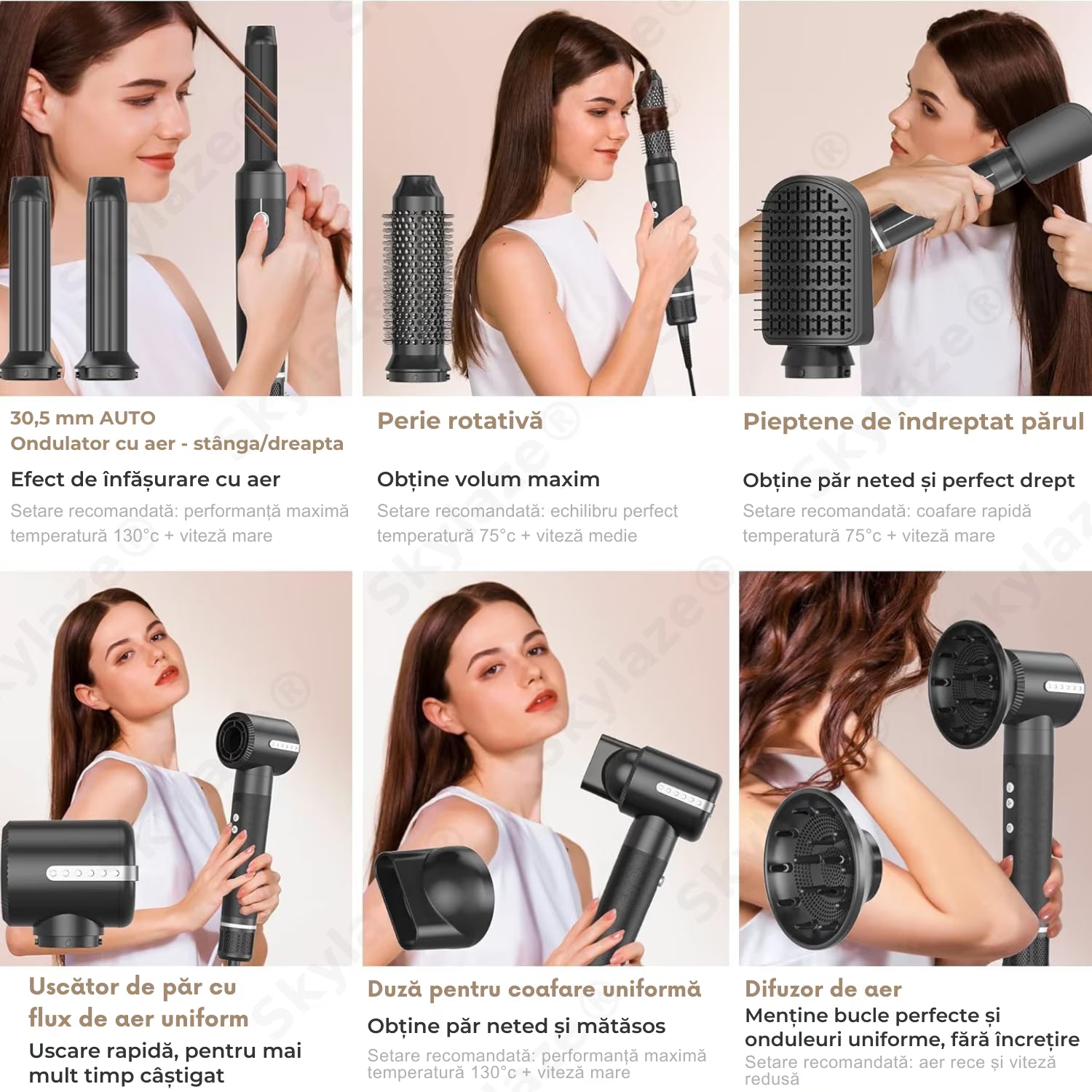 Uscator de par 7 in 1 profesional Skylaze®, Set Wrap Air Styler 110000 RPM